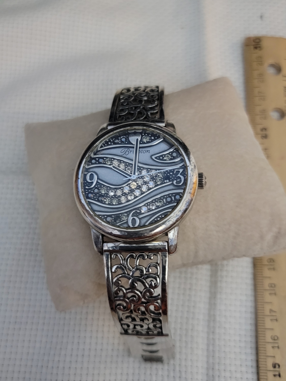 Brighton Women's Silver Wave Crystal Accent Bracelet Watch